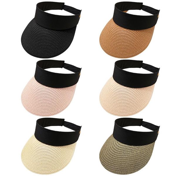 

caps & hats summer empty suncap portable foldable tape roll-up beach hat wide brim women sun fashion casual straw female cap visors, Yellow