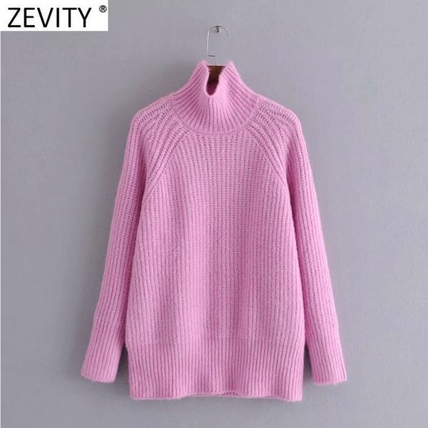

zevity women fashion turtleneck collar solid knitting sweater female chic leisure long sleeve loose pullovers clothes s692 210419, White;black