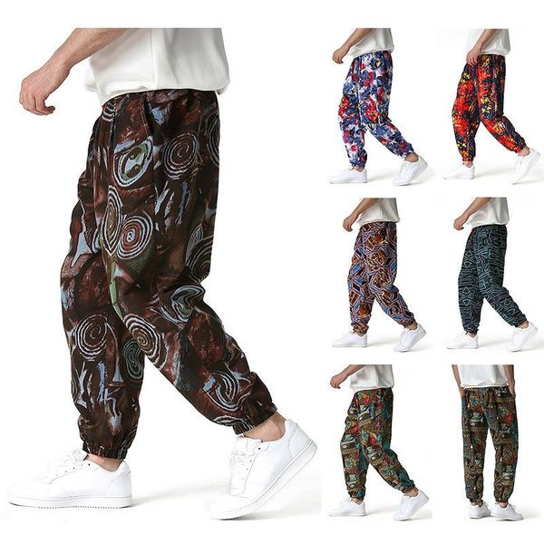 

men's pants 2021 range of printed cotton and linen small, Black