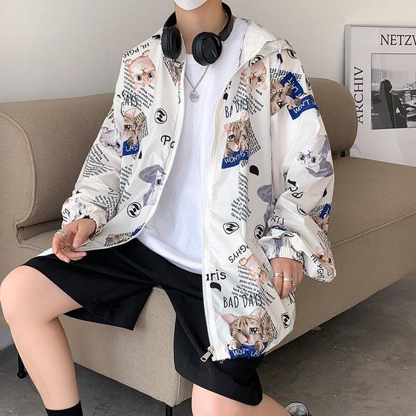 

men's jackets plus size 5xl summer thin sun protection clothing 2021 simple fashion print loose casual oversized hooded jacket men stre, Black;brown