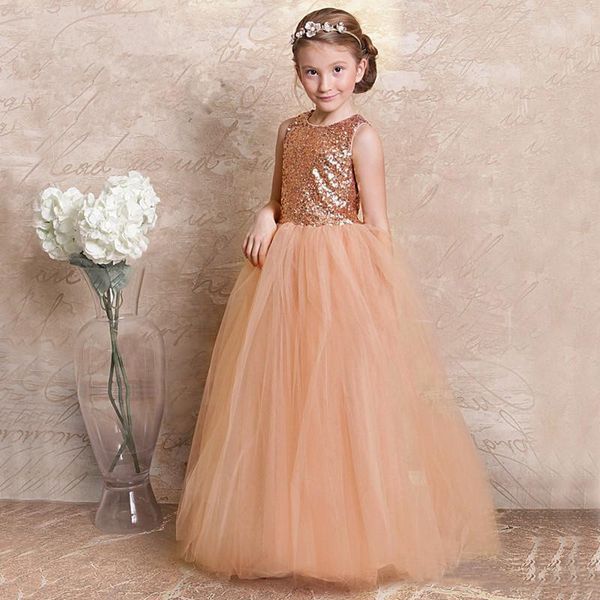 

sequins tulle flower girl dresses kids birthday party dress floor length communion, White;blue