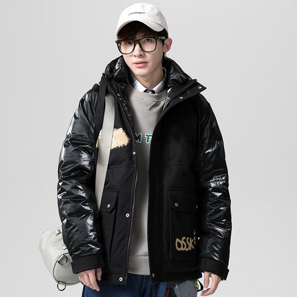 

men's down & parkas histrex pu leather 90% duck thick warm standing collar mens jackets fashion solid brand winter pocket men 62tam#, Black