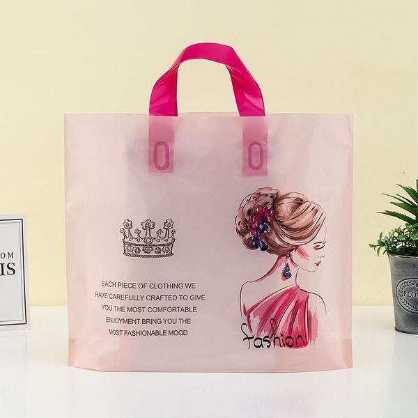 

gift wrap 50pcs/lot fashion tote bag thick large plastic shopping bags boutique clothing packaging with handle