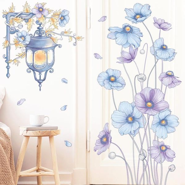 Wandaufkleber, abstrakte lila blaue Blumen, Aufkleber, Pflanzentapete, Aufkleber für Wohnzimmer, Schlafzimmer, Türdekoration