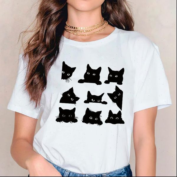 

funny face cat pet kawaii women t shirts clothes 90s print graphic tee, White
