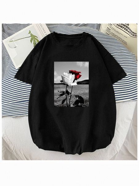 

men rose print short sleeve tee j31c#, White;black