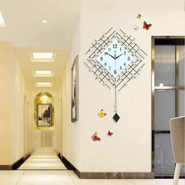 

wall clocks 3d big swing clock modern design decorative home decor watches living room 30pcs diamonds wrought iron silent
