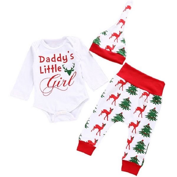 Vestiti per bambini di Natale Tute Tute per neonati Pantaloni lunghi Tappo fetale Papà Little X'MAS Gift Deer Tree Boy Tuta in 3 pezzi 210413