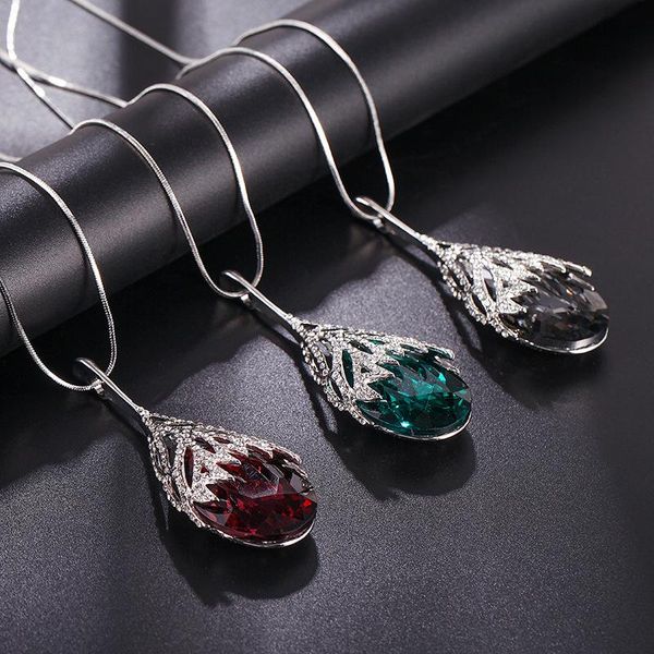 

pendant necklaces long chain sweater elegant jewelry winter crystal women necklace fashion waterdrop shaped vintage, Silver