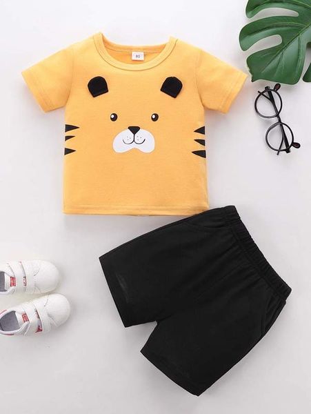

baby cartoon graphic tee & shorts she01, White