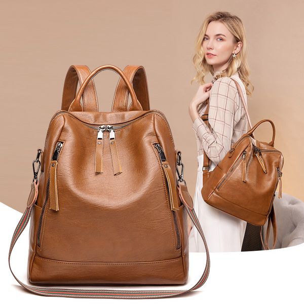 

women's bag leather large capacity backpack trend outdoor travel school