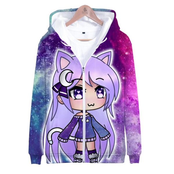 

men's hoodies & sweatshirts men/women zipper gacha life clothes 3d print game fashion sweatshirt long sleeve coat kids hooded jackets, Black