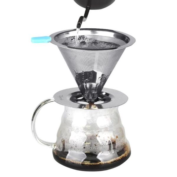 

coffee filters stainless steel double layers reusable filter dripper mesh funnel cup coffeeware tool