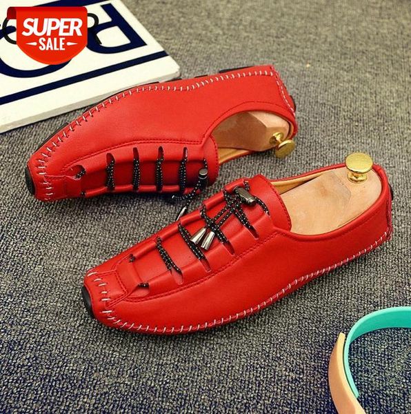 

2020 new retro handmade men casual shoes soft comfortable leather mens loafers black red brown moccasin breathable driving #vb3v