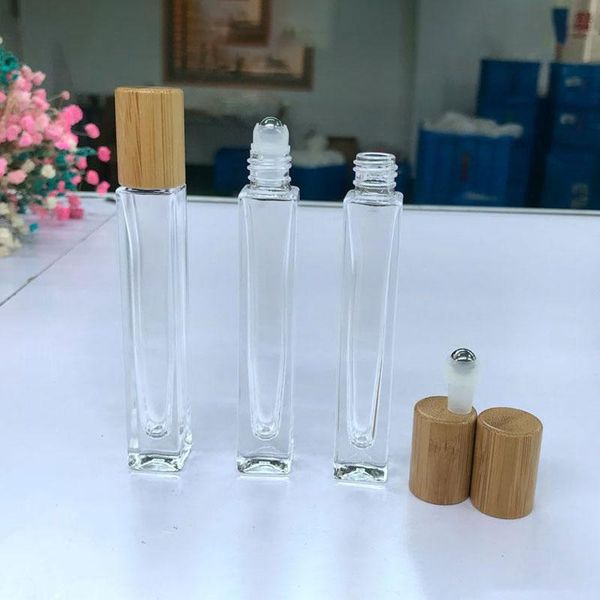 

storage bottles & jars 10ml roller bottle parfume refillable essential oil case bamboo lid glass vial perfume roll on travel
