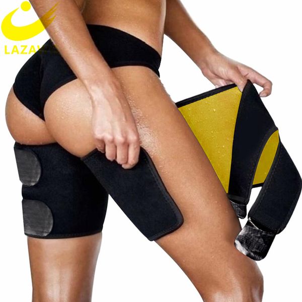 

lazawg leg belt sweat thigh trimmer sweat band leg slimmer weight loss neoprene gym workout corset thigh slimmer tone legs strap, Black;white