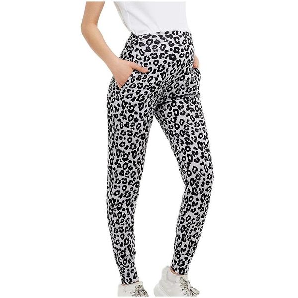 

maternity bottoms women's leopard print casual pants stretchy comfortable lounge hip lifting, White