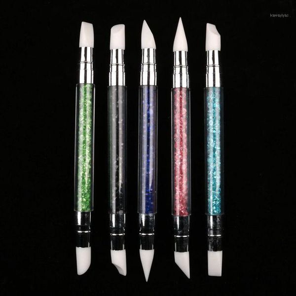 

1pcs nail art silicone brush 5 colors dual-ended sculpture pen 3d carving diy glitter powder liquid manicure tips tool1, Yellow
