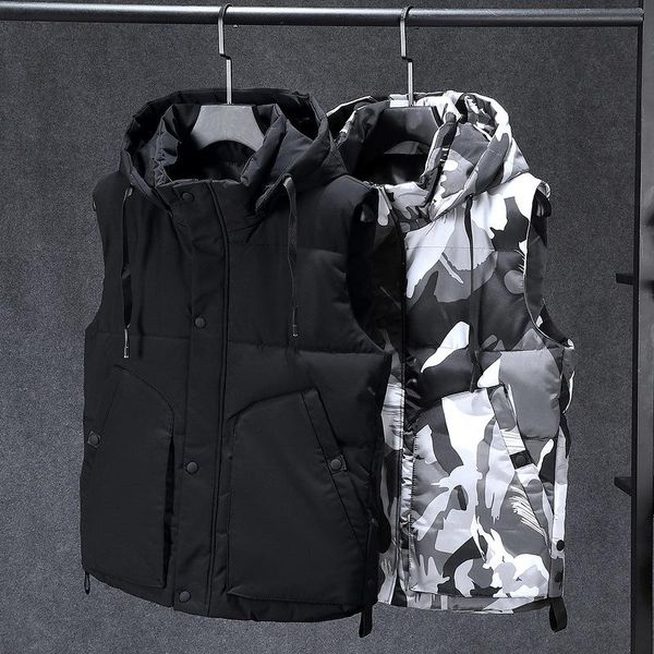 

women's vests 7xl 8xl plus size vest men women winter warm coat fashion casual work waistcoat hooded zipper camouflage sleeveless jacke, Black;white