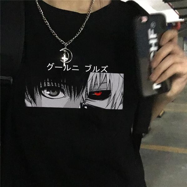 

japan anime tokyo ghoul funimation womens t shirts kaneki ken cartoon print loose shirt harajuku casual punk gothic streetwear women, White