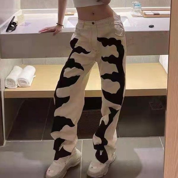 

men's pants high street patchwork retro casual mens and womens track oversized straight harajuku loose trousers, Black