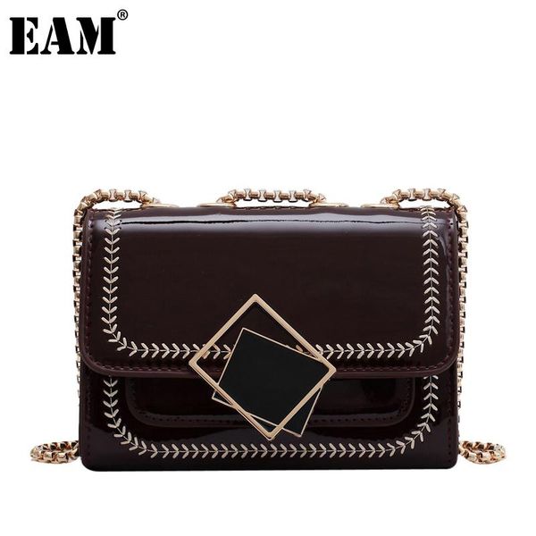 

evening bags [eam] women wine sequins patent leather flap chains personality all-match crossbody shoulder bag fashion tide 2021 18a1108