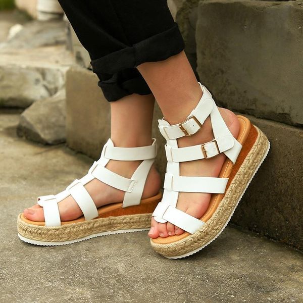 

dress shoes summer woman flat platform sandals women soft leather casual open toe gladiator wedges, Black