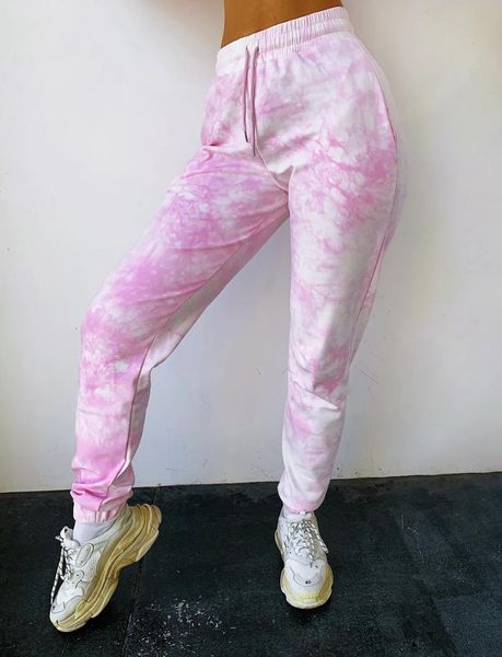 

women high waisted pants joggers trousers tie dye sweatpants casual loose sports wear female drawstring side pocket leggings running, Black;blue
