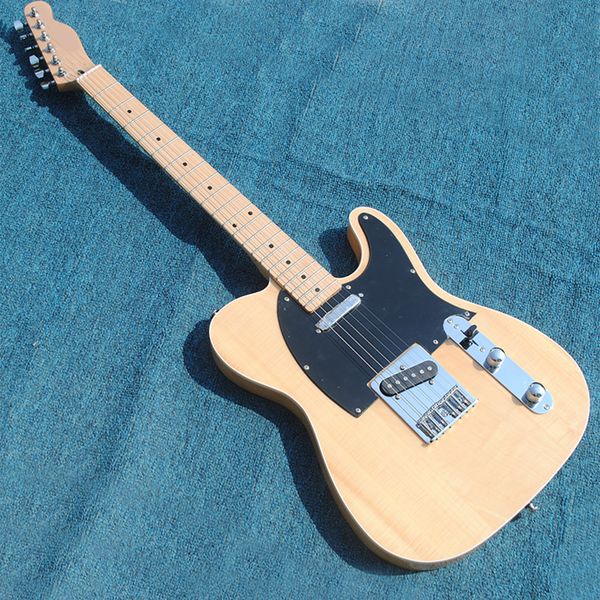 

natural electric guitar with 6 strings,black pickguard,maple fretboard,21 frets