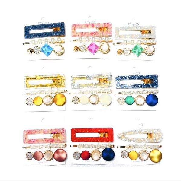 

pearls hair clips set acrylic resin hair barrettes vintage geometric hairpins women girls sweet hairpin hair accessories 11 styles, Slivery;white