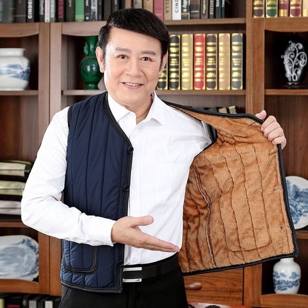 

K9l dad autumn winter with plush and thickened warm tank tops cotton middle aged men' waistcoat middle aged and old men' warm vest vest, White;black