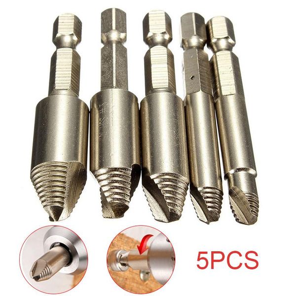 

professional drill bits 5pcs screw extractor remover set 1/4 hex shank case easy taking out nds