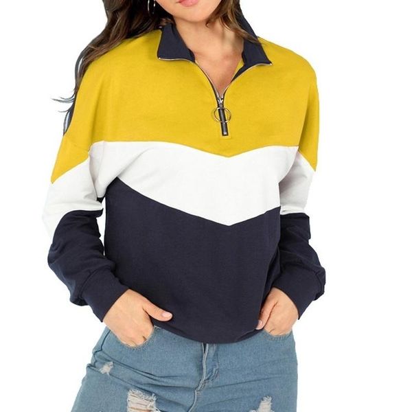 

women's hoodies & sweatshirts zogaa spring autumn women turn-down collar zipper long sleeve female block color fashion 5 colors, Black