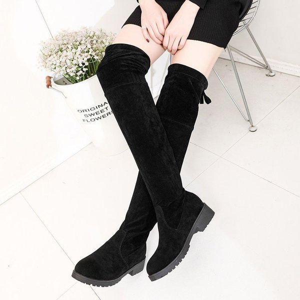 

boots winter european and american thin than knee high roller women's stretch cotton 2021, Black