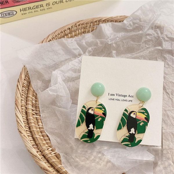 

dangle & chandelier acrylic print colorful birds women summer earring, Silver