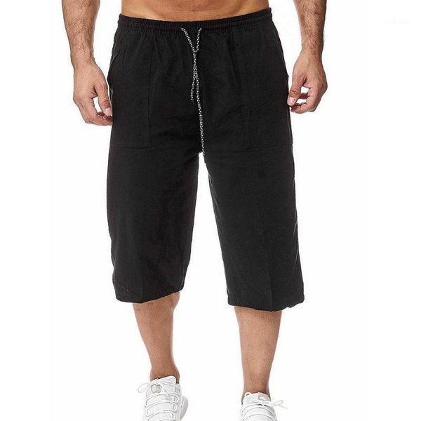 

men's shorts summer casual cargo overalls long length multi pocket breeches military pants male cropped, White;black