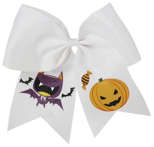 

hair accessories 12pcs 7inch halloween cheer bows for girls print ribbon elastic bands children tie, Slivery;white