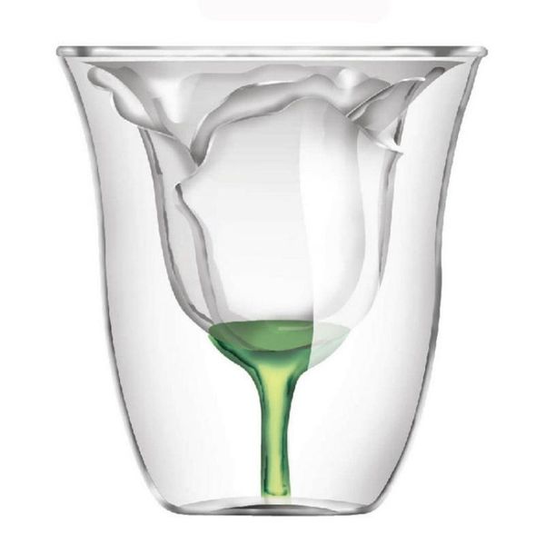 

valentine's day gift rose wine glass creative double-layer cup high temperature anti-scalding love couple glasses