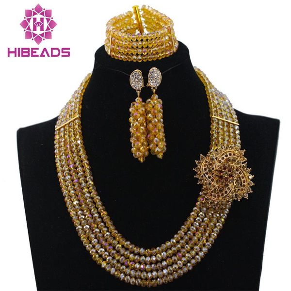 

earrings & necklace crystal beads jewelry set nigerian african wedding women bridal abh295, Silver