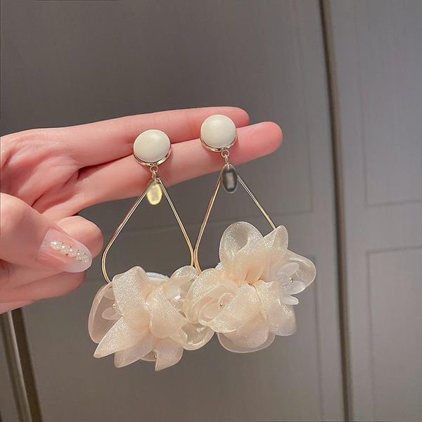 

dangle & chandelier korean style sweet romantic lace yarn flower drop earrings for women minimalist hook earring wedding party jewelry, Silver