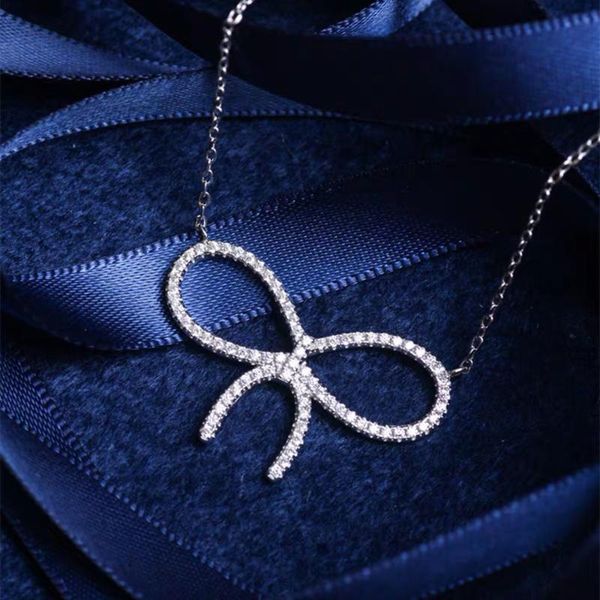 

chains grace sweet romantic temperament bowknot girl necklace sterling silver for women zircon brand jewelry simple personality