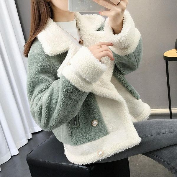

women's jackets autumn winter loose fur thickened lamb female furry coat short women womens bomber oversized ladies tweed jacket, Black;brown