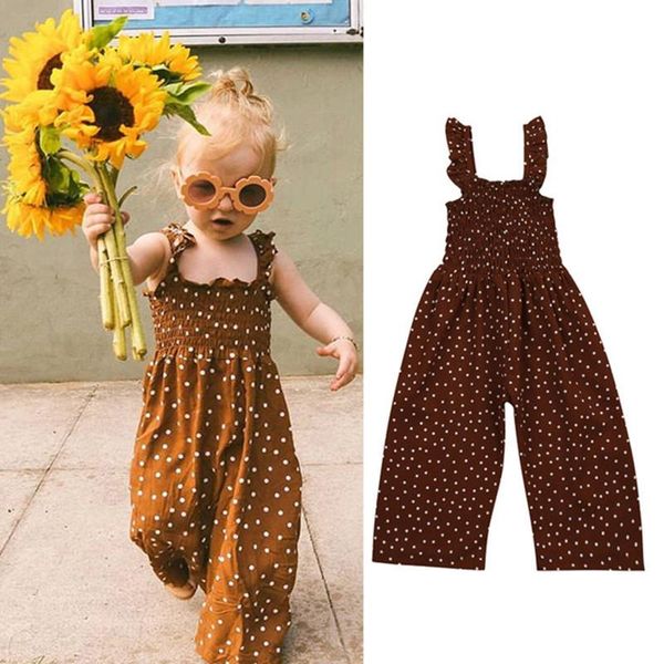 

jumpsuits summer 2021 1-6y kids girls overalls suspender jumpsuit sleeveless polka dot ruffles one piece long pants outfits, Blue