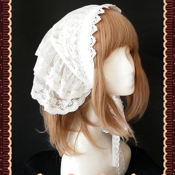 

sugar and mucha white lolita head scarf ruffled hair wrap by infanta, Blue;gray