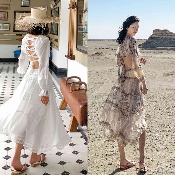 

runway dresses zim spring wooden ear puff sleeves deep-v cross with leak back stitching dress kckm, Black