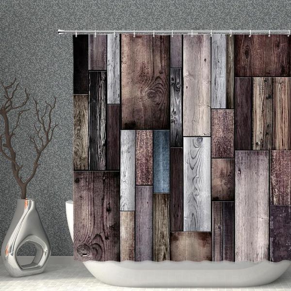 

wood pattern shower curtain cartoon waterproof polyester fabric bathroom with hooks machine washable diy home decor curtains