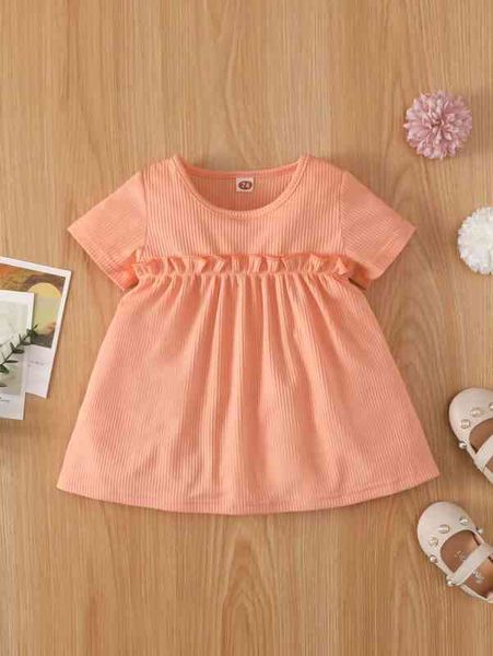 

baby ruffle trim ribbed knit dress she, Red;yellow