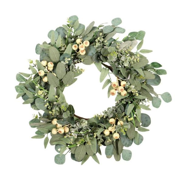 

artificial green leaf eucalyptus wreath outdoor ornaments for front door wall window farmhouse decor decorative flowers & wreaths