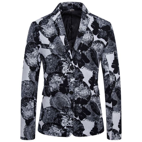 

2021 national style printed casual suit coat men's, White;black