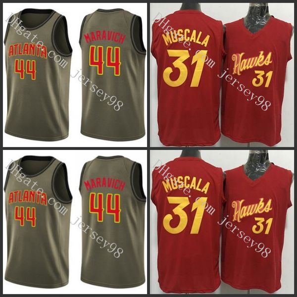

atlanta hawks men #31 mike muscala #44 pete maravich men retro jersey, Black